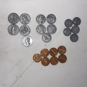 School Toy Bank Play Money Coins  American Pennies Dimes Nickels Quarters